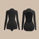 Latin Dance Leotard Mock Neck Long Sleeve Open Back Bodysuit, view 2