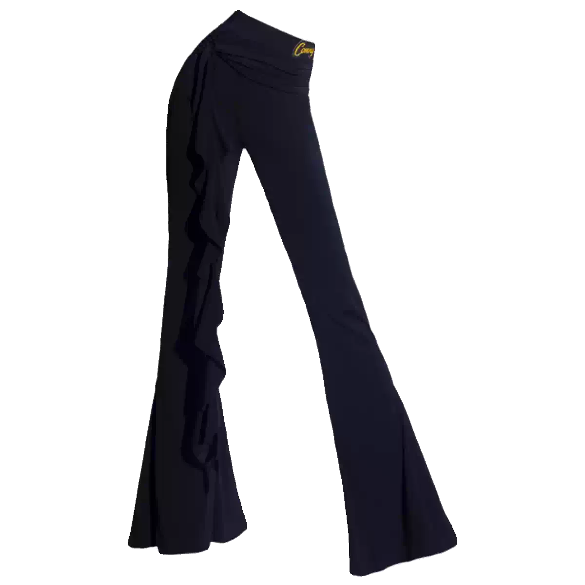 Ruffle Trim Ballroom Dance Pants High Waist Bell Bottom Practice Trousers, view 2