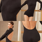 Latin Dance Leotard Mock Neck Long Sleeve Open Back Bodysuit, view 12