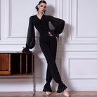 Chiffon Ruffle Ballroom Dance Pants High Waist Tapered Practice Trousers, view 6