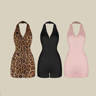 Latin Dance Leotard Ruched Halter Deep V Open Back Bodysuit, view 2