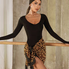 Latin Dance Leotard Wide U Neck Long Sleeve Practice Bodysuit, view 8