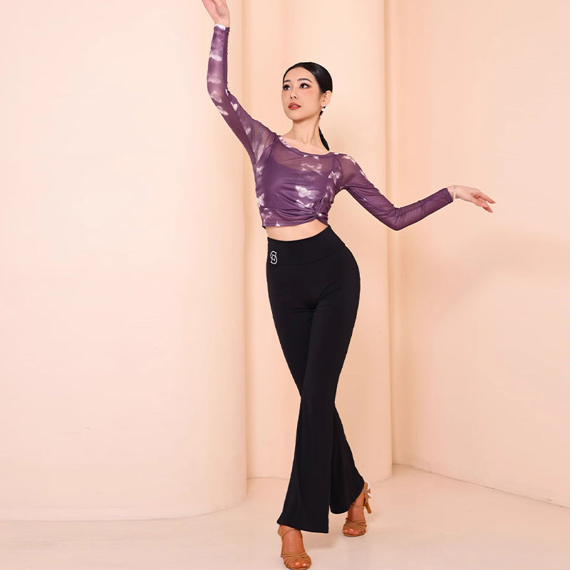 Flared Latin Dance Pants High Waist Bell Bottom Practice Trousers, view 10