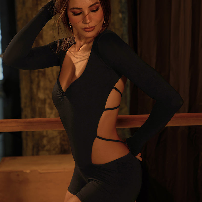 Latin Dance Leotard Sweetheart Neck Long Sleeve Practice Bodysuit, view 6