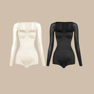 Latin Dance Leotard Corset Seam Square Neck Long Sleeve Bodysuit, view 2