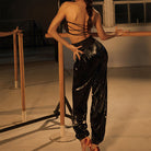 Glossy Sauna Latin Dance Pants High Waist Cuffed Practice Joggers, view 5