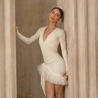 Latin Dance Leotard Wrap Front Tie Waist Long Sleeve Bodysuit, view 6