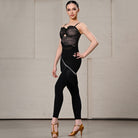 Black rhinestone fringe hip skirt, full-length view
