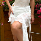 White lace ruched asymmetric Latin dance skirt for salsa, front view