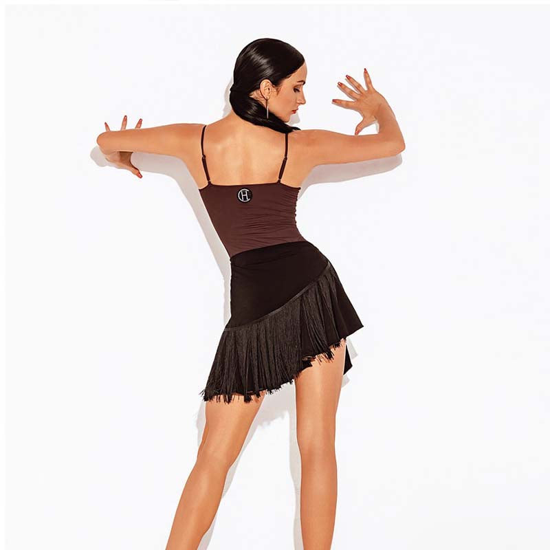 Latin Dance Leotard Spaghetti Strap V Neck Practice Bodysuit, view 12