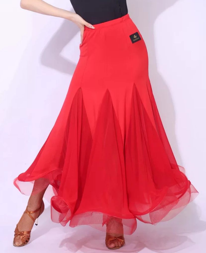 Ballroom mermaid dance skirt mesh godet hem full length