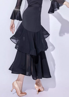 Ballroom asymmetric ruffle cascade dance skirt back view performance