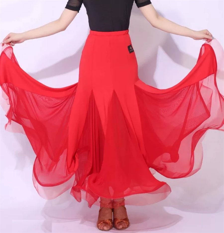 Ballroom mermaid dance skirt mesh godet hem detail