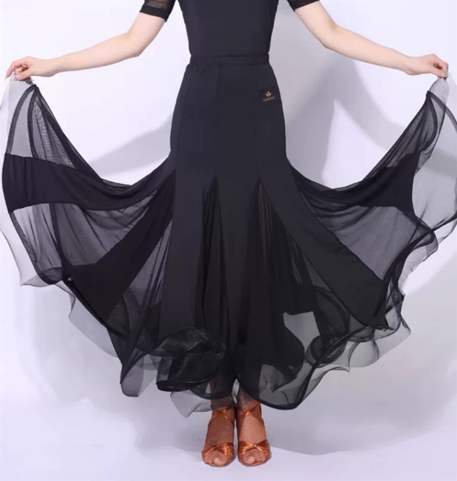 Ballroom mermaid dance skirt mesh godet hem front view