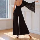 Lace Panel Ballroom Dance Pants Wide Leg Palazzo Practice Trousers, view 2