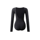 Latin Dance Leotard Brushed Cotton Long Sleeve Open Back Bodysuit, view 3