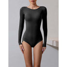Latin Dance Leotard Brushed Cotton Long Sleeve Open Back Bodysuit, view 2