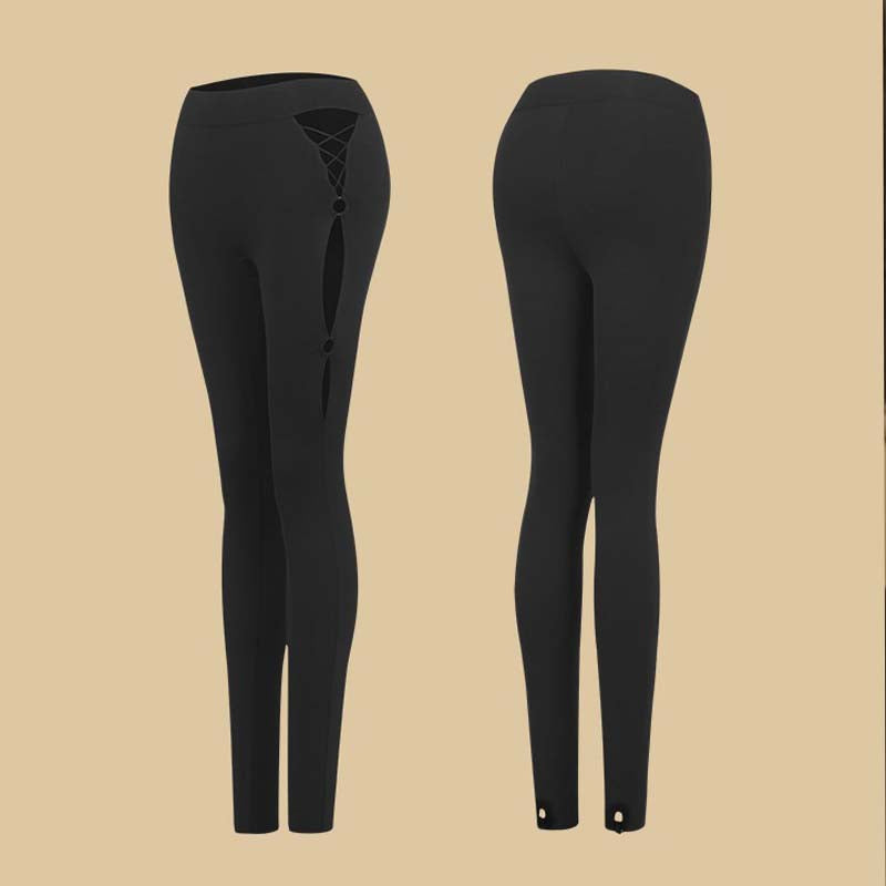 Lace Up Latin Dance Pants Cut Out Hip Slim Practice Trousers, view 2