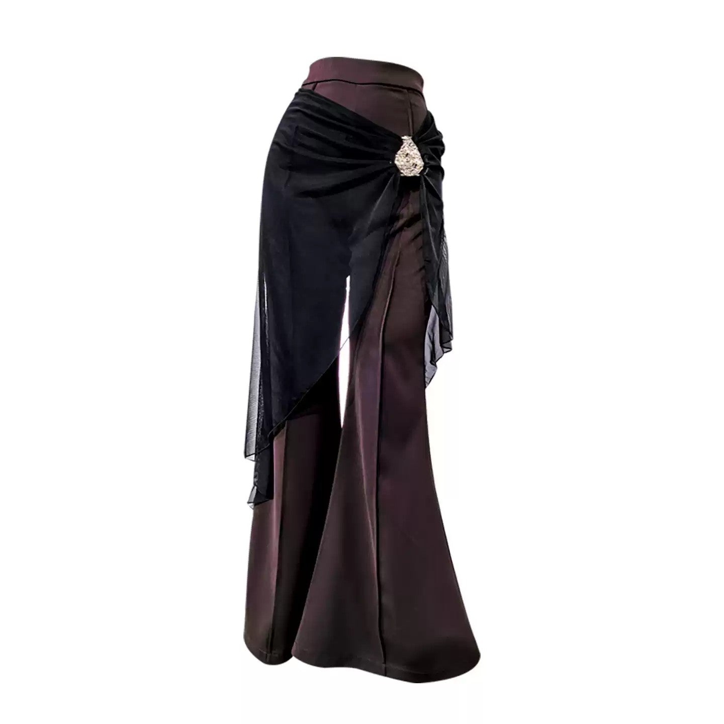 Mesh Drape Latin Dance Pants Bell Bottom Brooch Practice Trousers, view 2