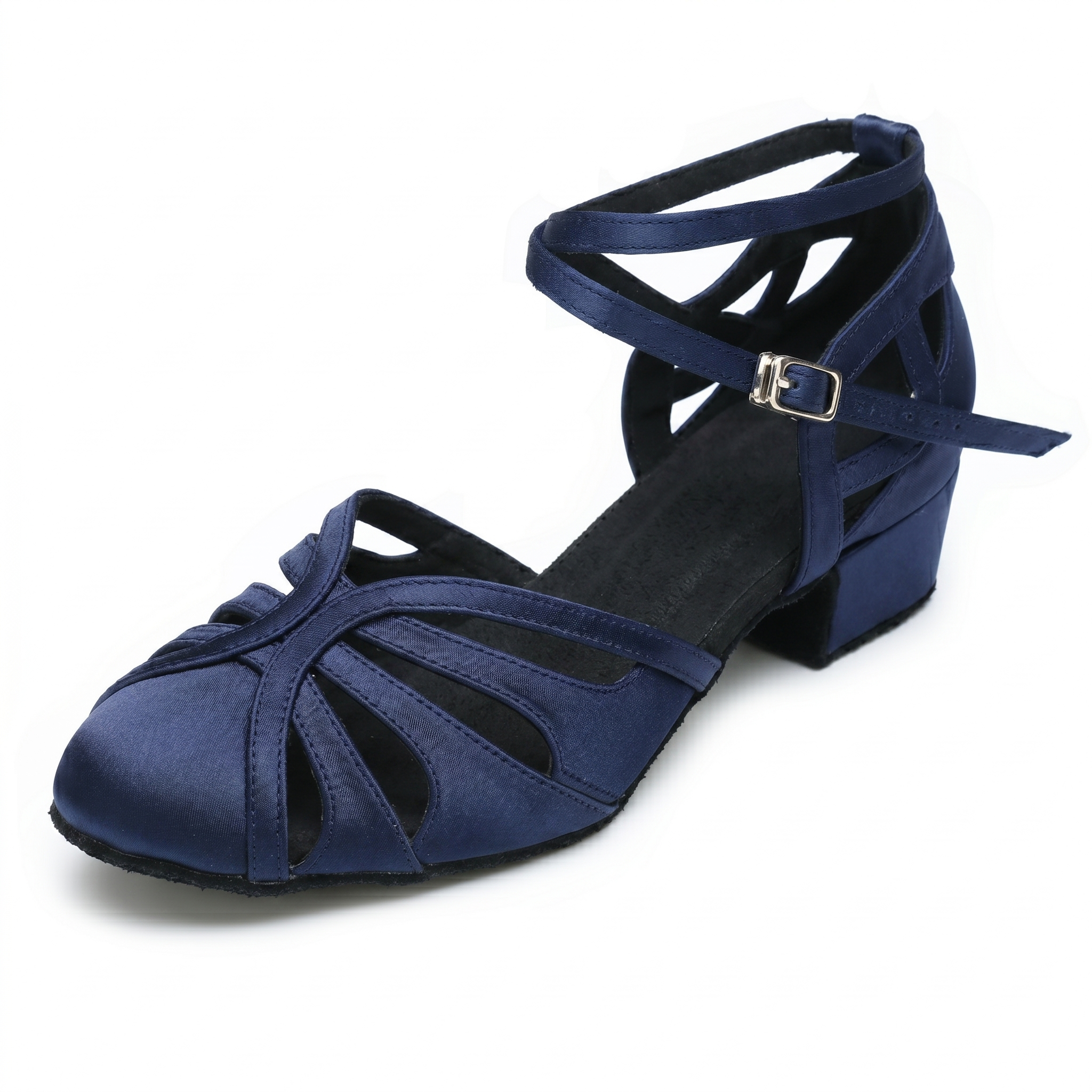 Ballroom Dance Shoes front view in Navy with closed toe and strap details