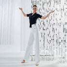 Wide Leg Ballroom Dance Pants High Waist Pocket Practice Trousers, view 4