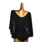 TTdancewear black chiffon cape sleeve Latin dance bodysuit, deep V back view