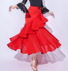 Ballroom asymmetric ruffle cascade dance skirt full length front view