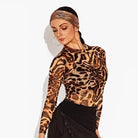 Latin Dance Leotard Leopard Turtleneck Long Sleeve Bodysuit, view 2