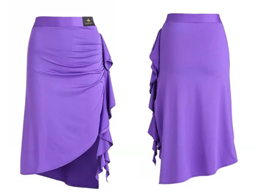 Purple Latin Dance Skirt front and back flat lay