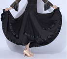 red black ballroom long dance skirt flared godet panel satin ribbon trim mesh horsehair hem high waist detail view
