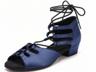 Women's Swing Dance Shoes front view, nude blue closed-toe lace-up Cuban heel