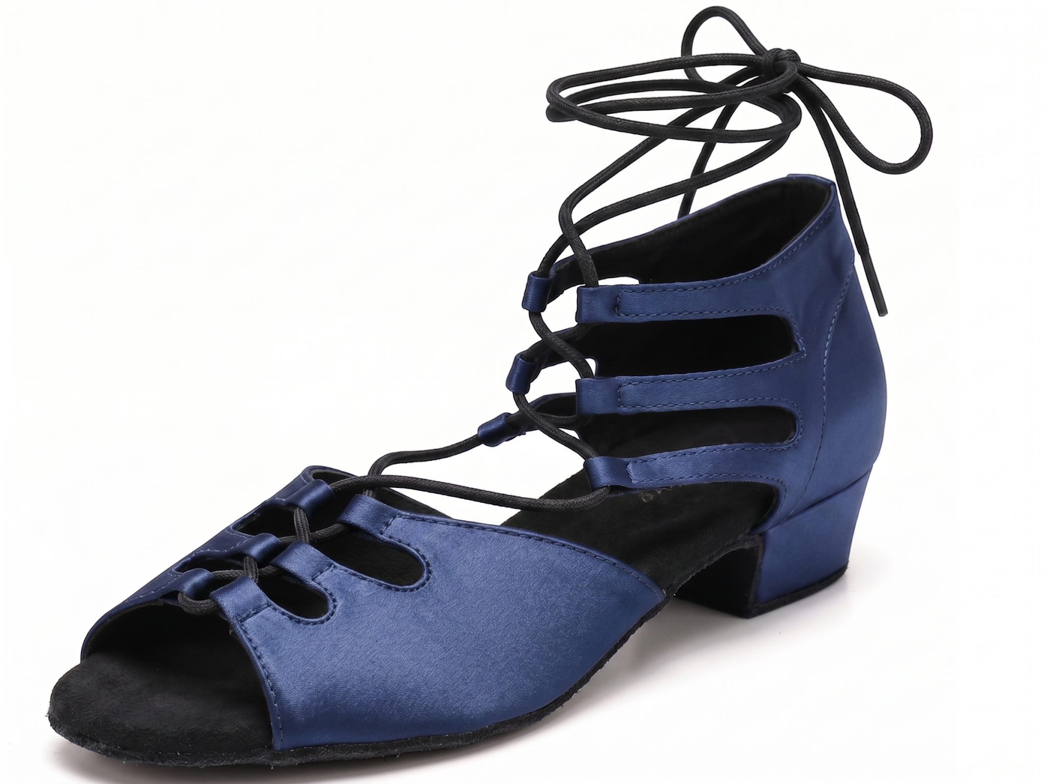 Women's Swing Dance Shoes front view, nude blue closed-toe lace-up Cuban heel