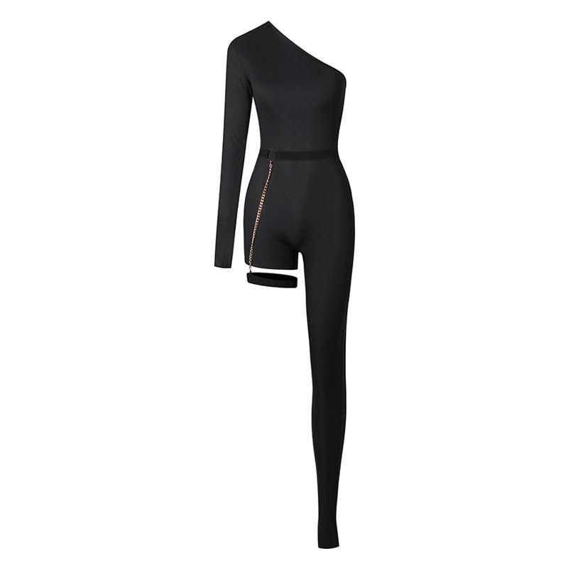 Latin Dance Leotard One Shoulder Ribbed Zip Belt Bodysuit, view 9