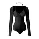 Latin Dance Leotard Corset Bust Halter Long Sleeve Bodysuit, view 4