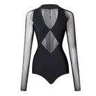 Latin Dance Leotard Twist Front Cutout Mesh Sleeve Bodysuit, view 2