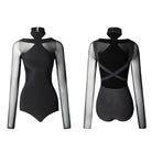 Latin Dance Leotard Mesh Sleeve Cross Strap Open Back Bodysuit, view 10