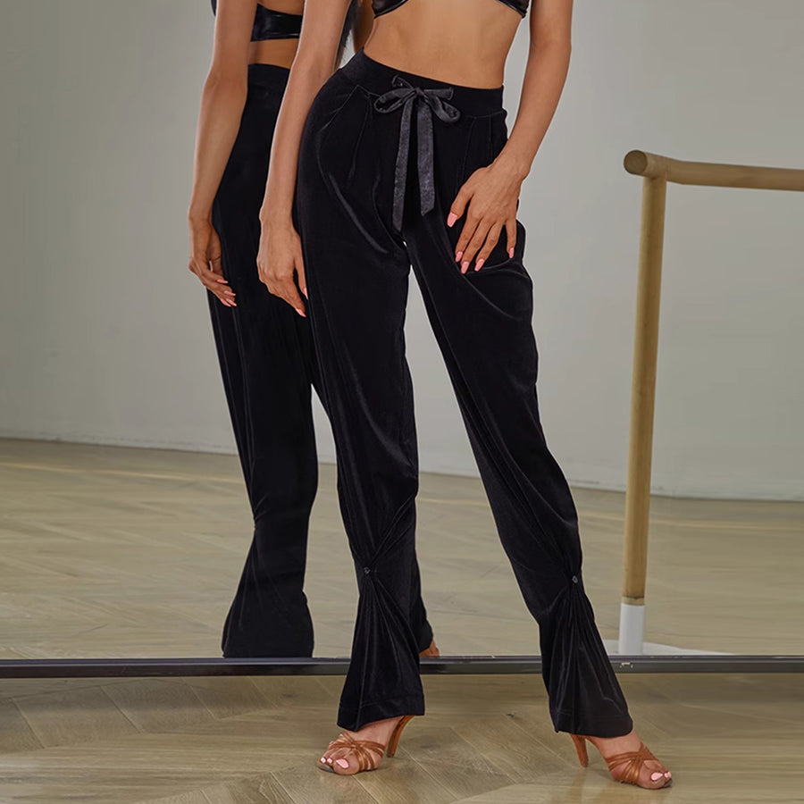 Velvet Latin Dance Pants High Waist Wide Leg Practice Trousers, view 7