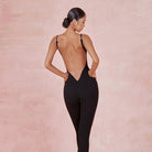 Latin Dance Unitard Deep V Lace Trim Full Length Bodysuit, view 6