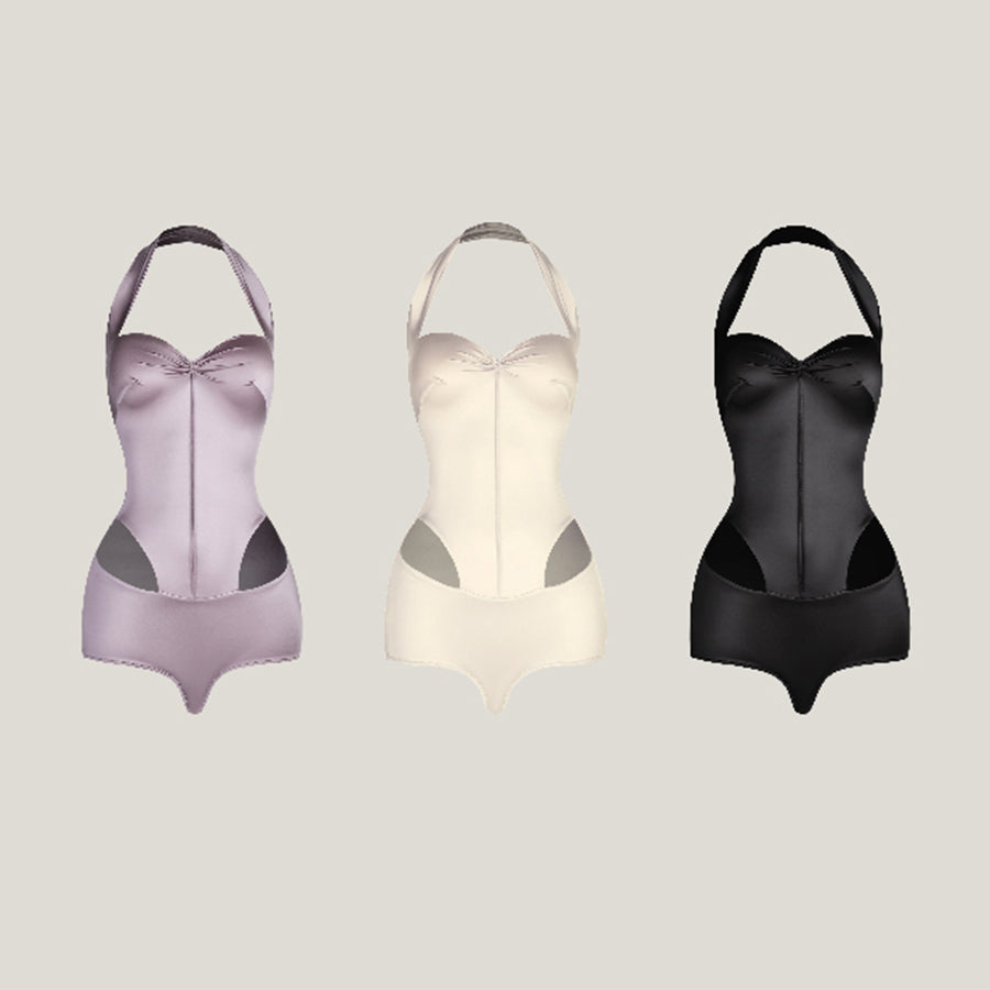 Latin Dance Leotard Satin Halter Side Cutout Bow Back Bodysuit, view 2