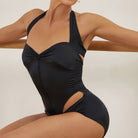 Latin Dance Leotard Satin Halter Side Cutout Bow Back Bodysuit, view 6