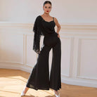 Lace Panel Ballroom Dance Pants Wide Leg Palazzo Practice Trousers, view 3
