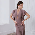 Ballroom Dance Leotard Flutter Sleeve Lace Inset Ruched Bodysuit, view 4