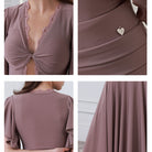 Ballroom Dance Leotard Flutter Sleeve Lace Inset Ruched Bodysuit, view 8