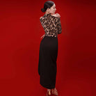 Black long wrap dance skirt, back view