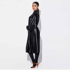Black satin dance robe, side view