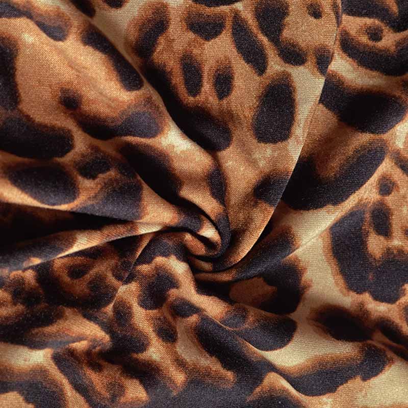 Latin Dance Leotard Leopard Print Collared V Neck Bodysuit, view 6