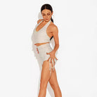 White dance shorts with drawstring, front pose
