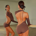Latin Dance Leotard Cold Shoulder Strappy Open Back Bodysuit, view 5