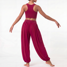 Harem Latin Dance Pants Relaxed Wide Leg Gathered Cuff Trousers, view 2
