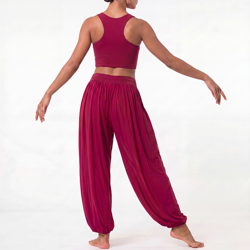 Harem Latin Dance Pants Relaxed Wide Leg Gathered Cuff Trousers, view 2